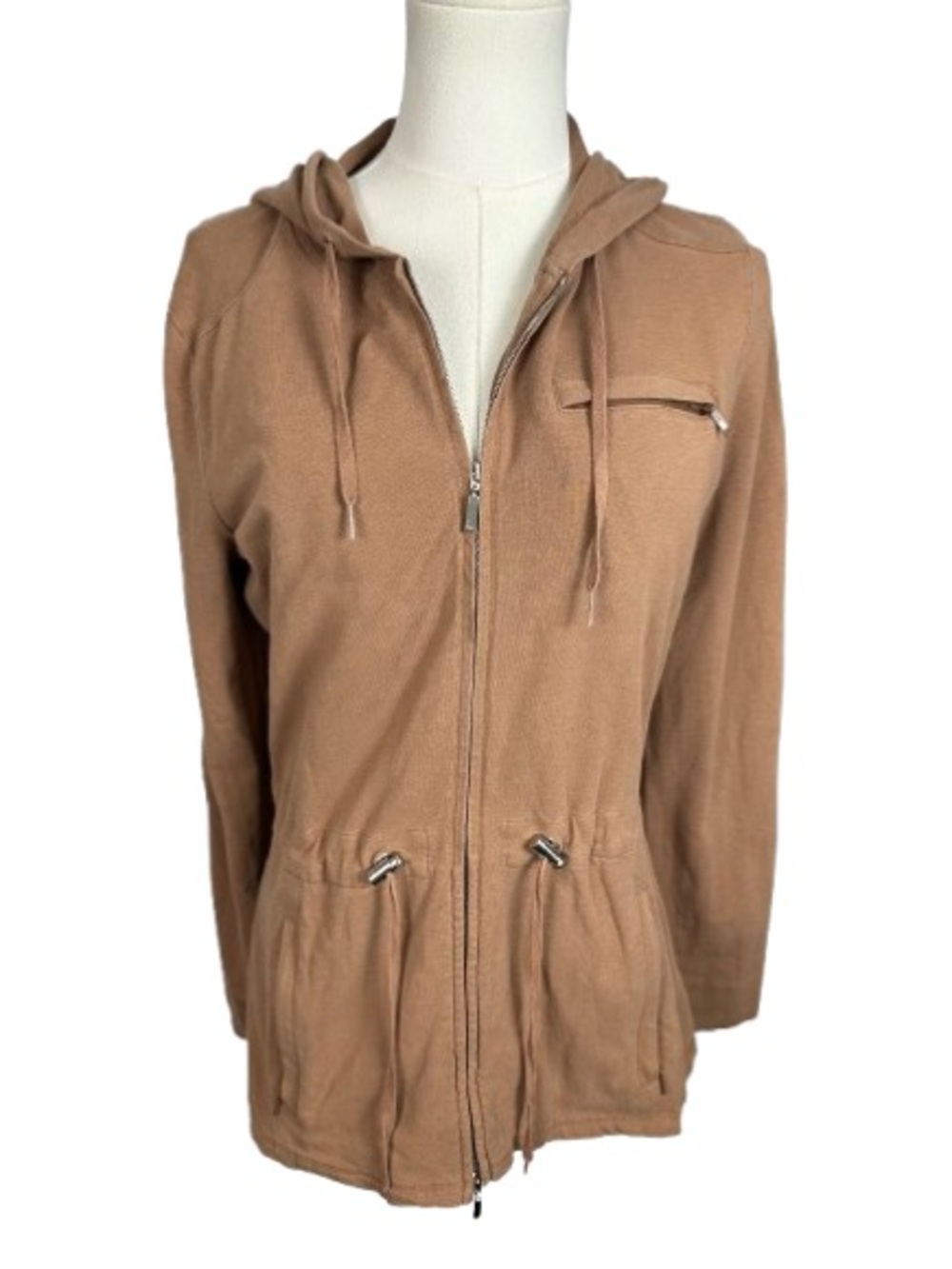 Faconnable Camel Hooded Zip-Front Utility Jacket